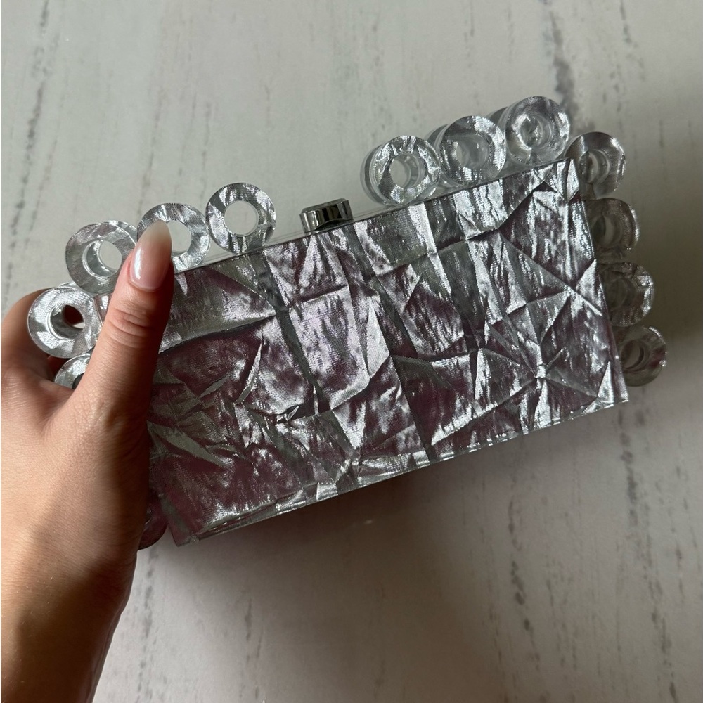 Cult Gaia Metallic Silver Acrylic Clutch